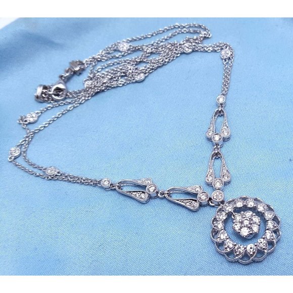 Beautiful 18K Solid White Gold Designer Round Diamond Cable Link Chain Necklace - Picture 1 of 16